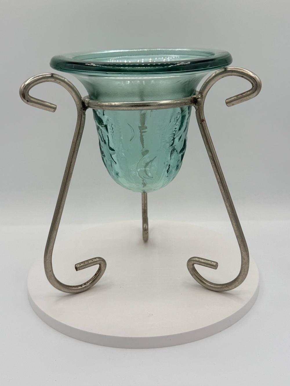 Clear/Silver Moon & Stars Aqua Glass & Metal Freestanding Vessel Round 5 in.